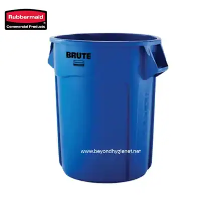 Rubbermaid Brute Commercial Waste Bin, Durable Blue Plastic Trash Container for Industrial and Office Use.