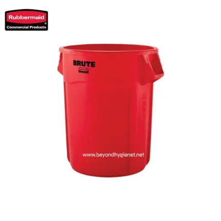 Rubbermaid red trash bin for commercial waste disposal, durable and hygiene-focused, ideal for office, industrial, or cleaning environments in Asia.