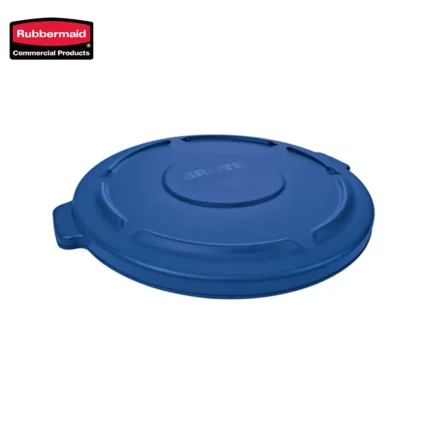 Rubbermaid commercial product lid, blue round plastic cover for safe waste disposal in hygiene and sanitation settings.