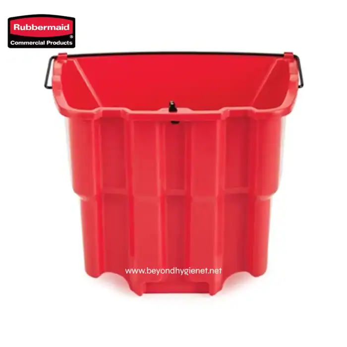 Rubbermaid commercial red storage bin for reliable waste management and sanitation solutions in Asia. High-capacity durable plastic tub ideal for professional environments.