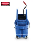 Blue commercial mop bucket with wringer and wheels, ideal for professional cleaning services. Designed for efficient sanitation, hygiene, and janitorial maintenance in Asia.