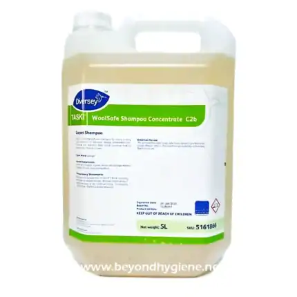 High-quality WoolSafe shampoo concentrate for professional cleaning and sanitation by Beyond Hygiene Asia. Suitable for commercial and industrial environments, ensuring hygiene and safety.