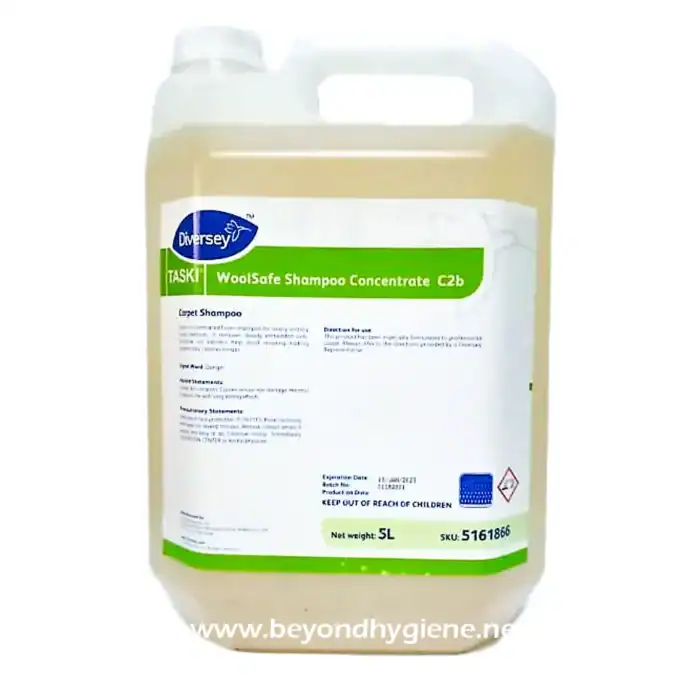 High-quality WoolSafe shampoo concentrate for professional cleaning and sanitation by Beyond Hygiene Asia. Suitable for commercial and industrial environments, ensuring hygiene and safety.