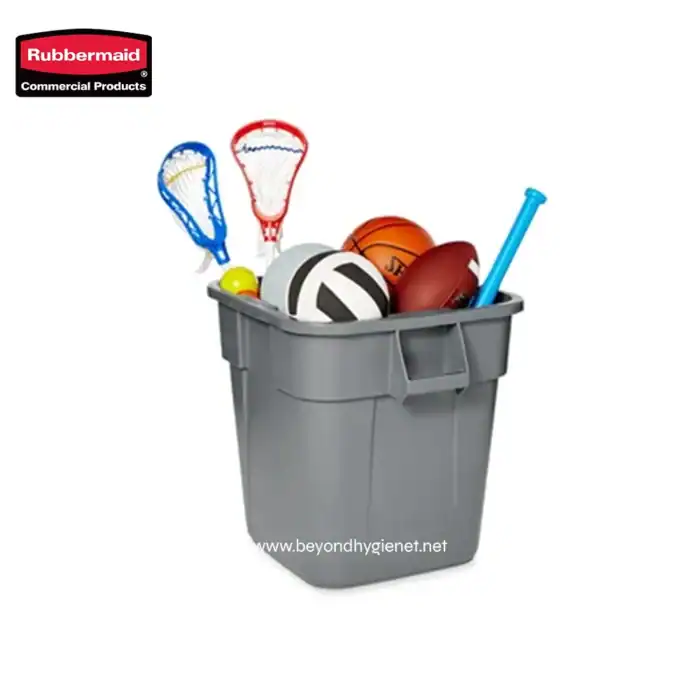 Rubbermaid sports equipment garbage bin, soccer balls basketball lacrosse sticks tennis racket cleaning waste, durable container for sports gear and debris, ideal for gyms, gyms, or sports facilities, beyond hygiene Asia.