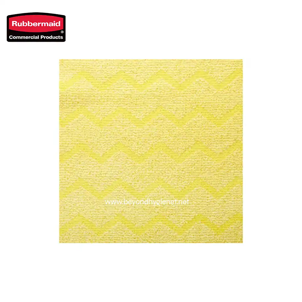 1 Yellow cleaning cloth with textured surface, ideal for commercial hygiene and sanitation tasks in Asian markets or businesses.