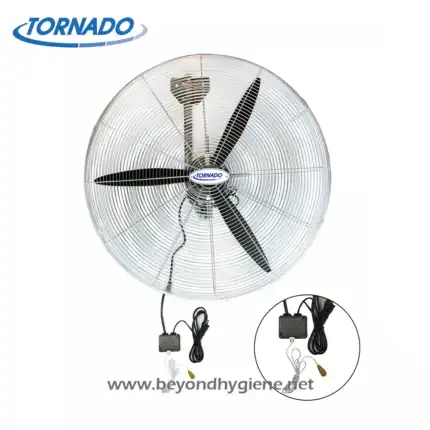 Tornado industrial exhaust fan with remote control for commercial ventilation, ideal for hygiene and sanitation in Asian markets, energy-efficient air circulation solutions from Beyond Hygiene Asia.