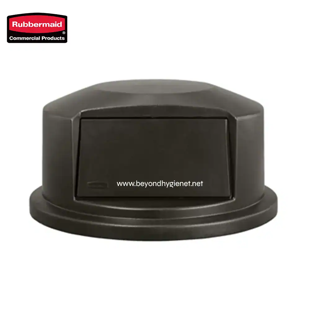1 Rubbermaid hand dryer cover, black plastic wall-mounted hand dryer enclosure for commercial washrooms and hygiene facilities.
