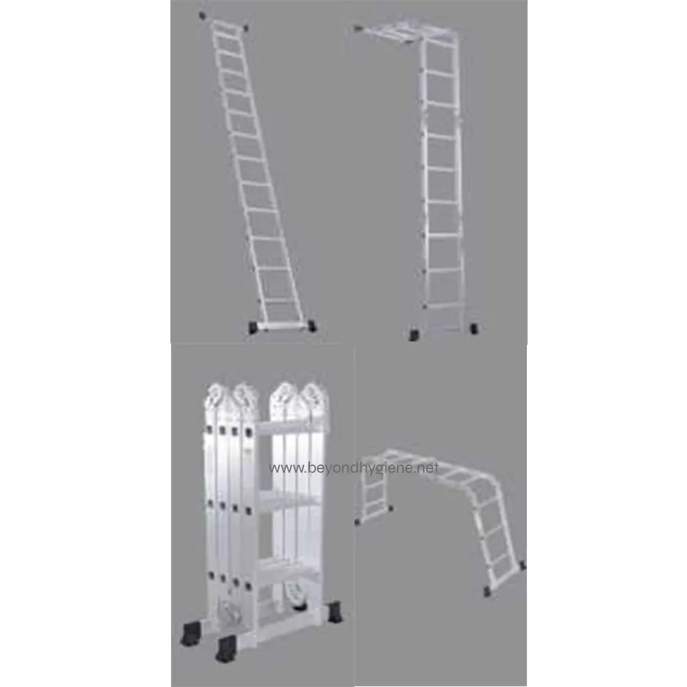 1 Extension ladder for commercial cleaning, durable aluminum construction, easy to transport and set up for hygiene and sanitation tasks.