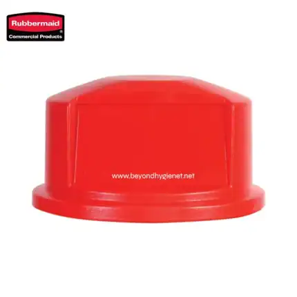 Rubbermaid safety caution dome, bright red hazard warning marker for industrial safety and sanitation environments.