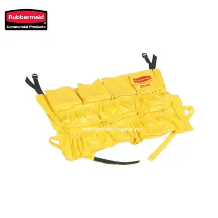 Rubbermaid yellow safety harness, industrial equipment for fall protection, designed for worker safety in construction and maintenance environments.