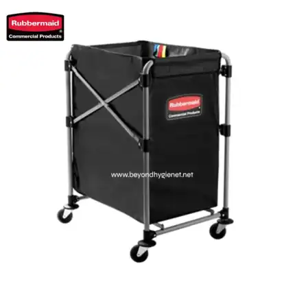 Rubbermaid commercial laundry cart for industrial cleaning and hygiene solutions at Beyond Hygiene Asia. Perfect for janitorial and sanitation purposes.