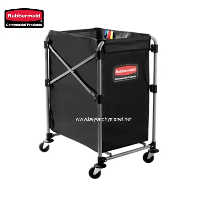 Rubbermaid commercial laundry cart for industrial cleaning and hygiene solutions at Beyond Hygiene Asia. Perfect for janitorial and sanitation purposes.