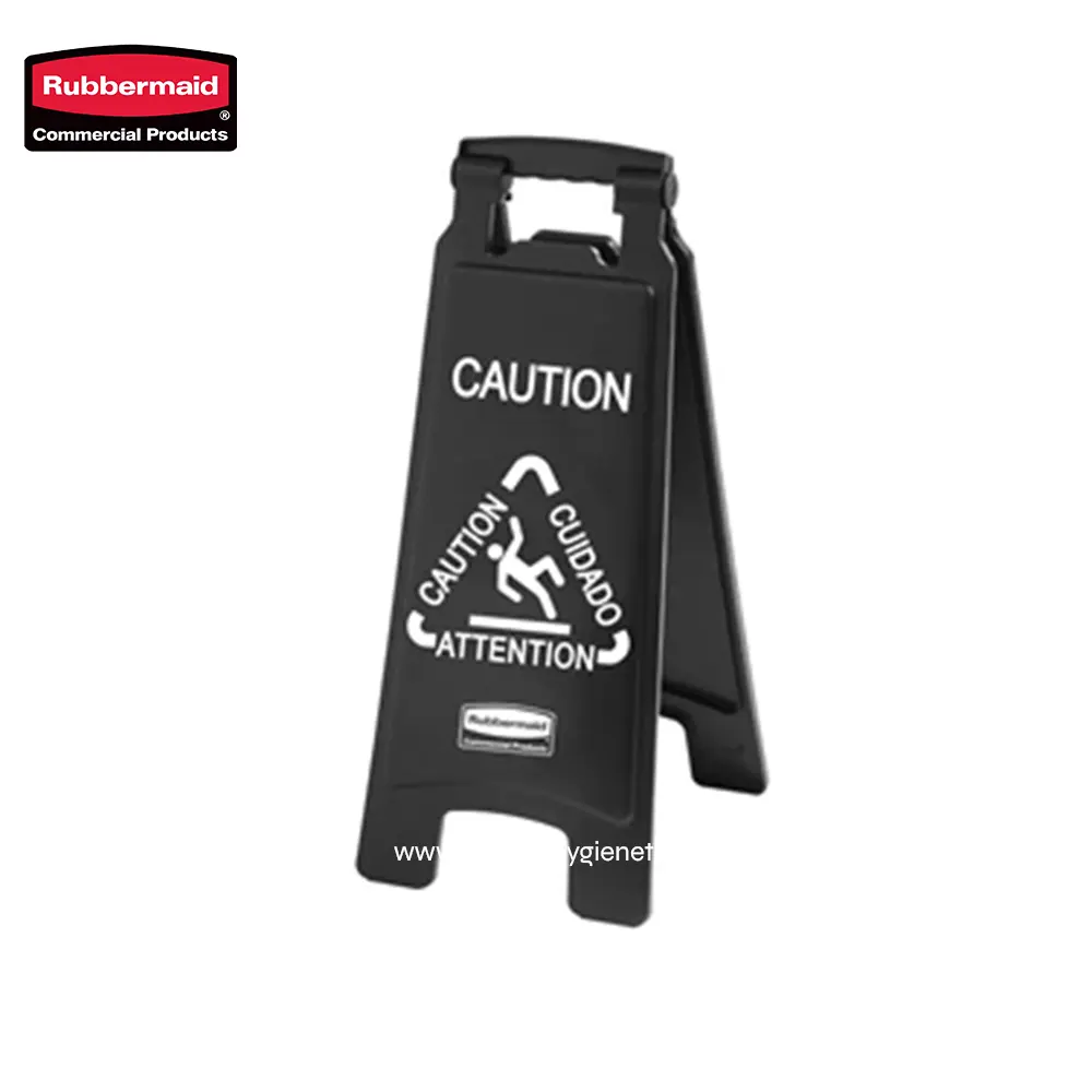 1 Caution wet floor sign with universal warning symbols, ideal for hygiene and safety in Asian commercial cleaning environments.