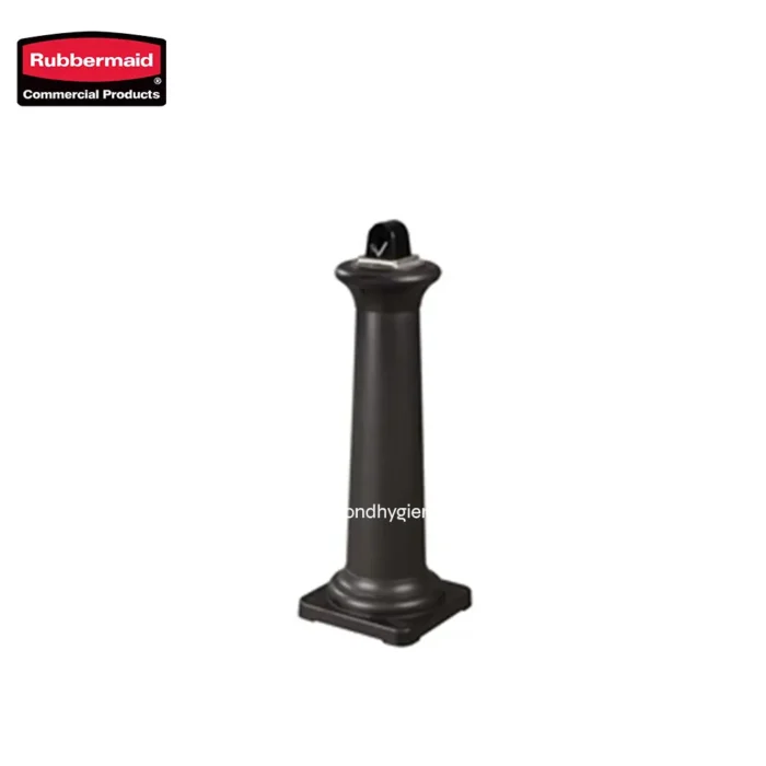 Rubbermaid outdoor security bollard post for enhanced safety and delineation. Durable black steel design, ideal for commercial and public spaces, providing clear boundaries and security.