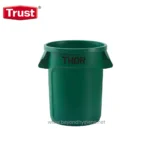 Green waste bin for hygiene waste disposal, durable plastic trash container, suitable for industrial and commercial cleaning environments, branded with TRUST and THOR logos.