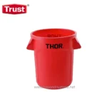 Red Thor-themed rubber trash bin with slot openings, ideal for interactive recycling activities and decluttering in educational or organizational settings.
