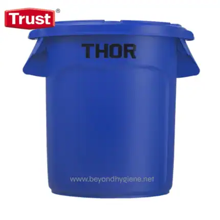 Blue trash bin for waste disposal with Thor branding, durable plastic container for hygiene and sanitation needs.