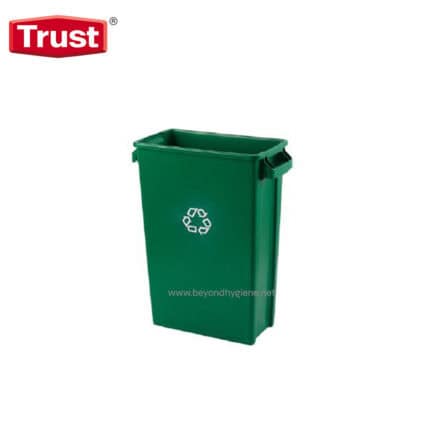 Green recycling bin for waste separation and eco-friendly disposal.