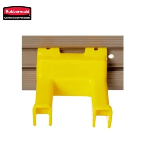 Yellow plastic safety barrier clip for industrial and commercial setting, used to secure safety barriers and delineate hazardous areas. Durable and easy to install for workplace safety compliance.