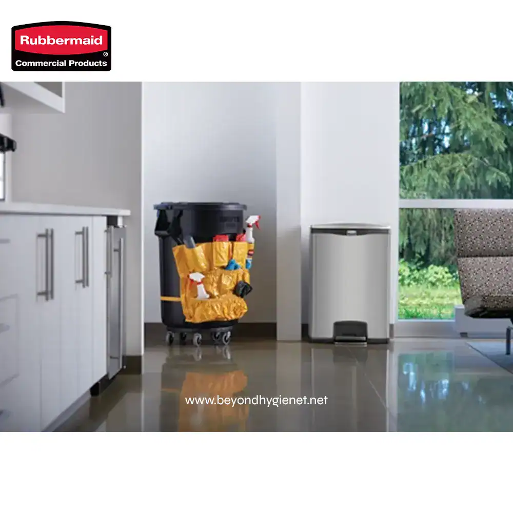 2 Cleaning cart with sanitation supplies for commercial cleaning and hygiene management.