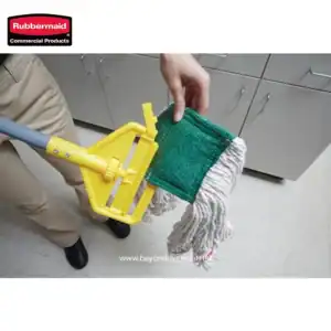 Microfiber cleaning mop with green and white microfiber pad, professional cleaning equipment, cleaning supplies, janitorial tools, commercial cleaning products.