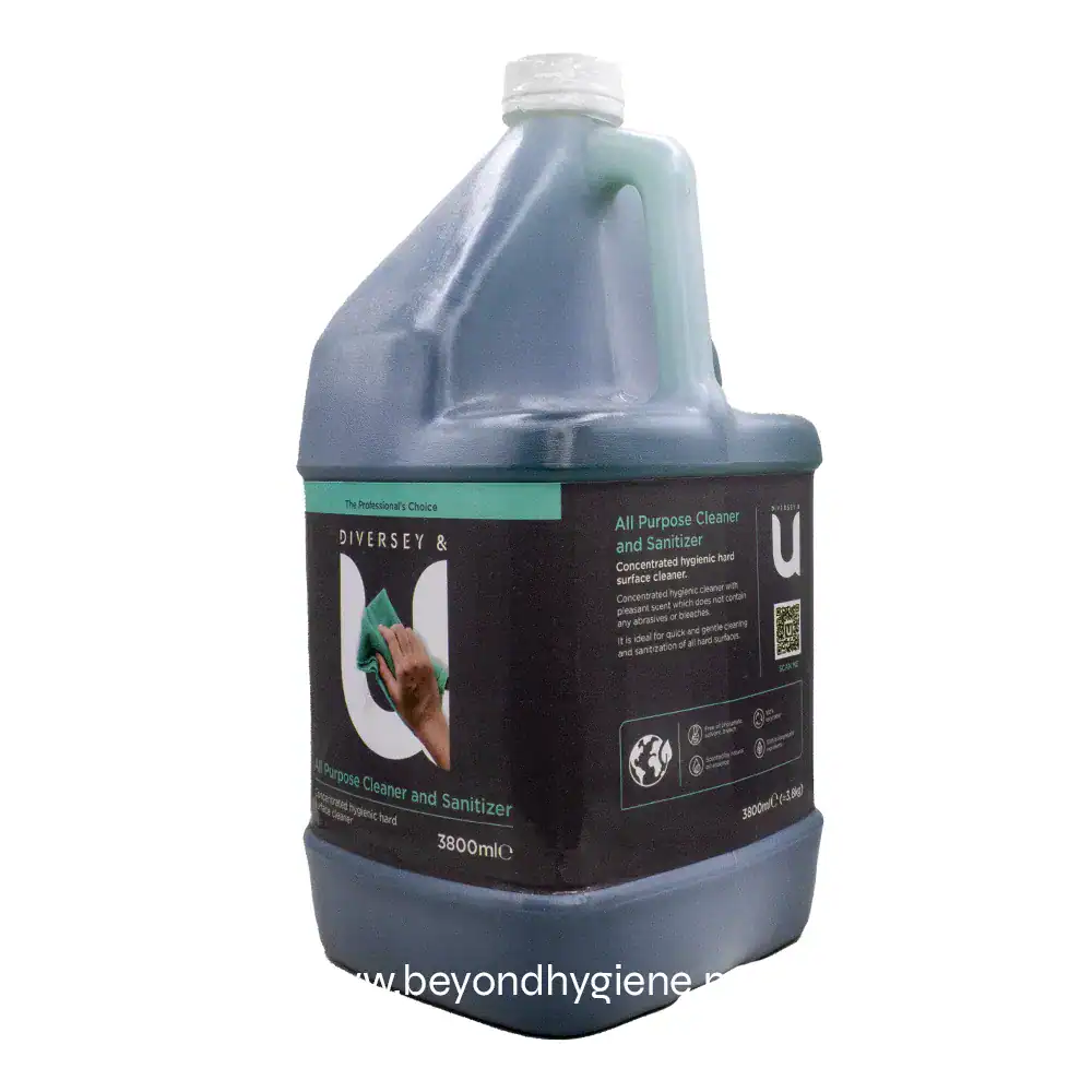2 Disinfectant sanitizer bottle for commercial and industrial cleaning, from Beyond Hygiene Asia, featuring concentrated all-purpose surface cleaner and sanitizer for hygiene maintenance.