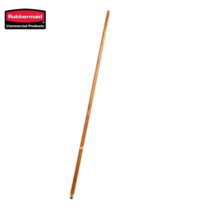 Rubbermaid commercial broom handle for cleaning and janitorial supplies. Durable wooden construction suitable for professional cleaning environments.