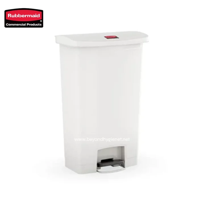 Rubbermaid clinical waste bin, white plastic trash can with foot pedal, hygienic waste disposal container for healthcare and sanitation, Beyond Hygiene Asia.
