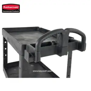 BRUTE HEAVY-DUTY ERGO HANDLE UTILITY CART, LIPPED SHELF, SMALL, 500 LB. CAPACITY - BLACK