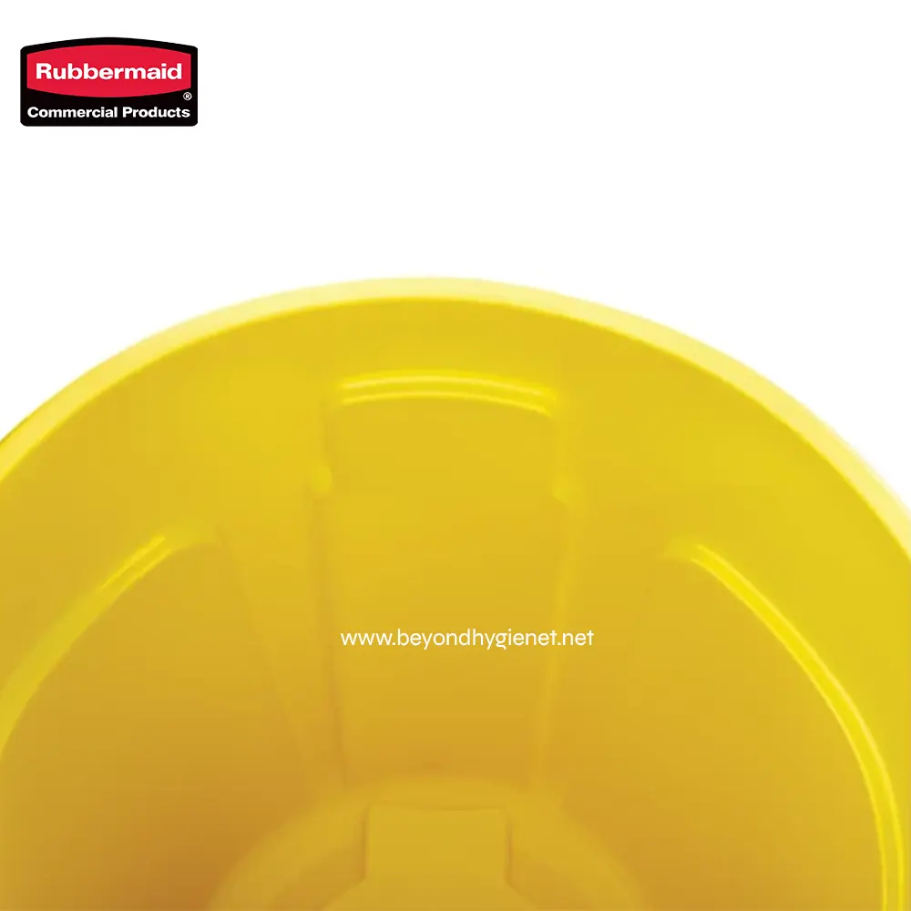 2 Rubbermaid yellow cleaning bucket for commercial sanitation and hygiene purposes.