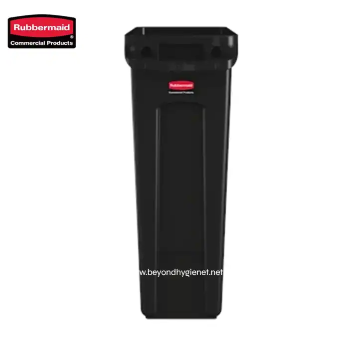 Rubbermaid commercial paper towel dispenser for hygiene and sanitation, durable black plastic, wall mountable, ideal for commercial and industrial settings.