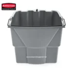 Rubbermaid commercial waste bin, durable gray recycling trash container for office, industrial, and outdoor use.