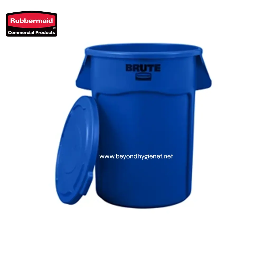 2 Rubbermaid Brute Trash Bin 32 Gallon Heavy-Duty Waste Container for Commercial Use.