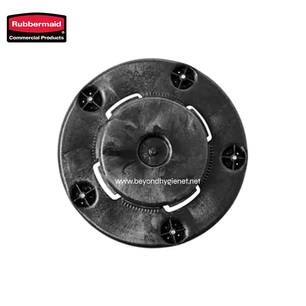 2 Rubbermaid commercial drain cover for hygiene and safety in public restrooms. Durable black plastic mat designed for efficient drainage and easy cleaning. Ideal for commercial bathrooms and foodservice areas.