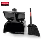 Rubbermaid commercial dustpan and broom set for professional cleaning and hygiene maintenance. Durable black plastic design suitable for commercial spaces and janitorial use in Asia.