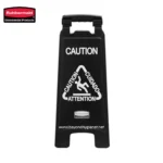 Caution wet floor sign with multilingual warning symbols for slip hazards, ideal for commercial cleanliness and safety management in Asian business environments.