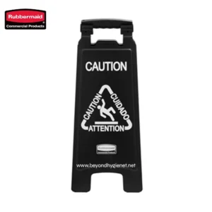 EXECUTIVE SERIES™ MULTILINGUAL "CAUTION" SIGN, 2 SIDED, 26", BLACK