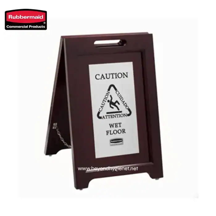 Slip-resistant wet floor caution sign board for cleaning safety and hazard warning. Durable A-frame sidewalk alert ideal for commercial and public spaces to prevent slips and falls.
