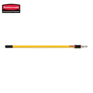 Rubbermaid clean-up mop handle for commercial cleaning, durable yellow steel rod, ergonomic grip, compatible with various mop heads for effective sanitation.