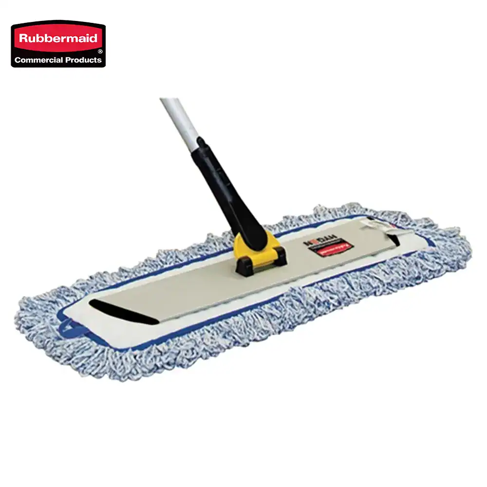 2 Microfiber flat mop with adjustable handle for commercial and industrial cleaning. Durable, easy to use, ideal for sanitation in various environments, from offices to healthcare facilities.