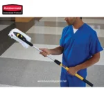Microfiber dust mop with extendable handle for commercial cleaning and floor maintenance.