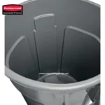 Rubbermaid commercial waste bin, gray plastic trash can with lid, durable waste disposal solution for commercial cleaning, designed for hygiene and convenience in Asean workplaces.