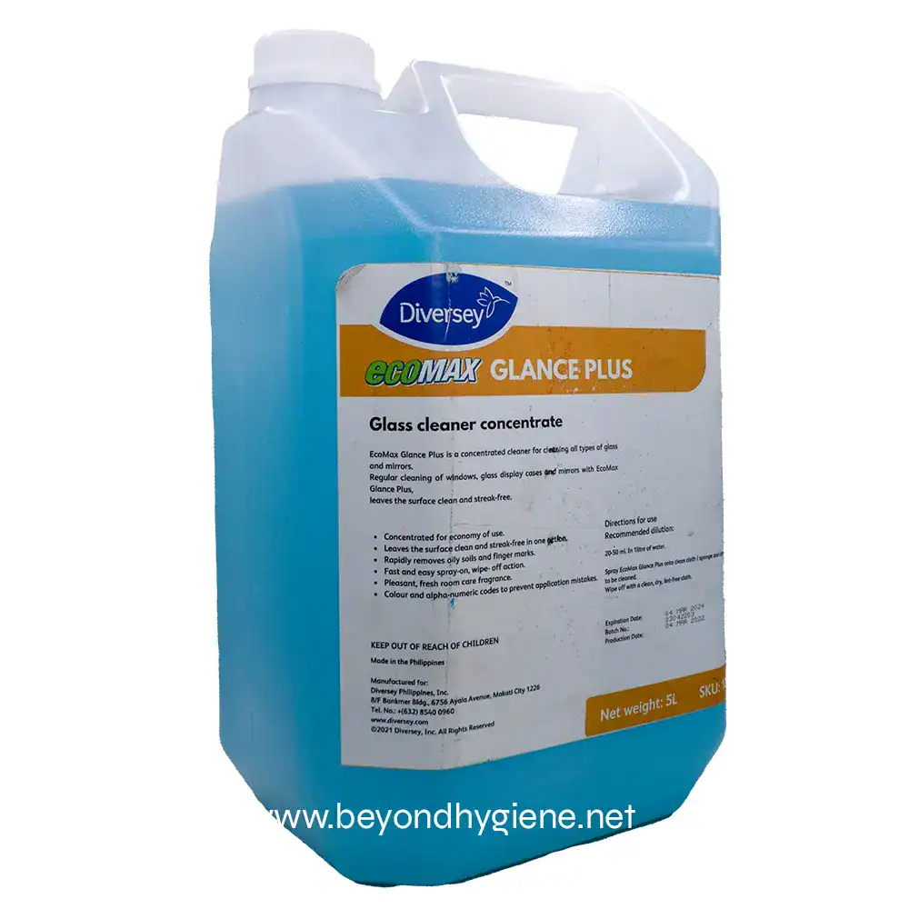 3 EcoMax Glance Plus glass cleaner concentrate for window and mirror cleaning, effective and streak-free, ideal for commercial and residential use, manufactured by Beyond Hygiene Asia.