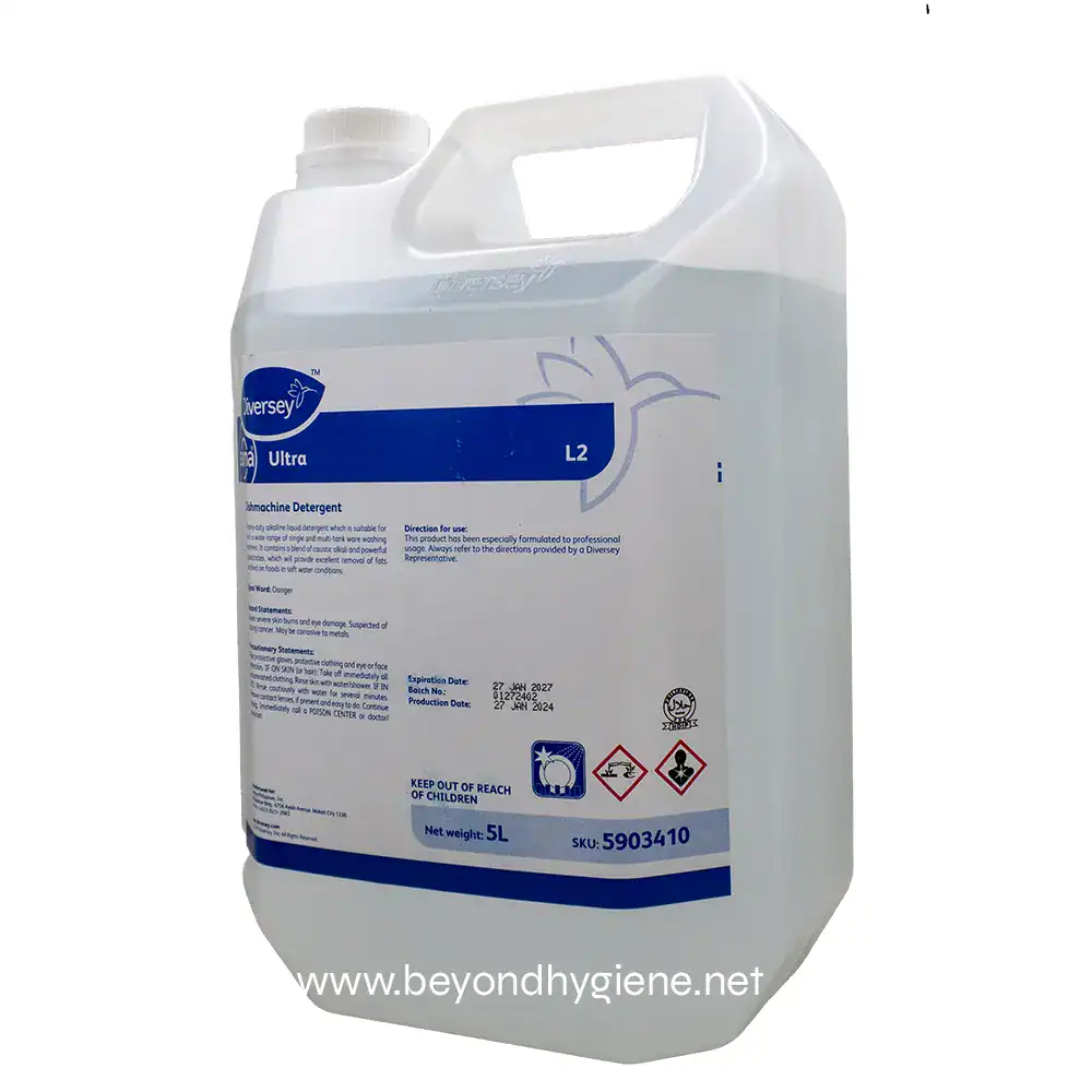 3 Ultra dishwashing detergent from Beyond Hygiene Asia, suitable for commercial and industrial kitchen cleaning, 5L capacity, effective for removing grease and food residues.