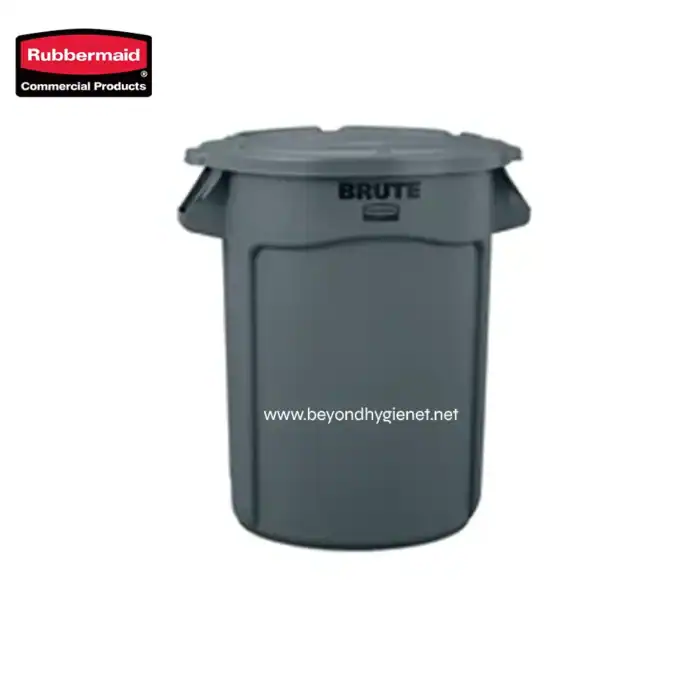 Rubbermaid trash bin for commercial cleaning, durable waste disposal solution. Suitable for office, industrial, and public spaces with hygienic design.