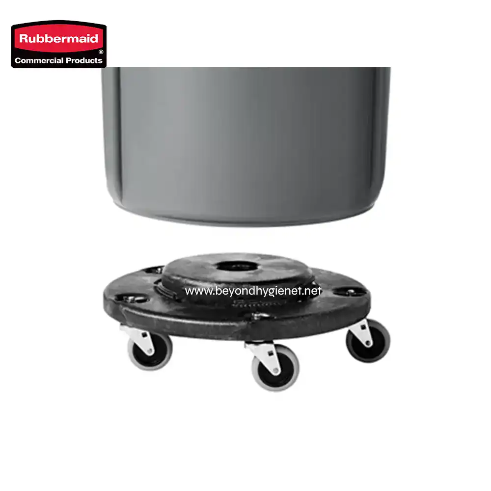 3 Rubbermaid commercial cleaning cart with sturdy wheels, ideal for janitorial and sanitation services in Asia. Durable and mobile cleaning solution by Beyond Hygiene Asia.
