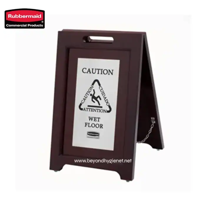Caution wet floor signboard for slip prevention, ideal for hygiene and safety in commercial spaces, cleaning areas, and public restrooms. Durable, portable, and easy to spot.