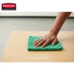 Rubbermaid cleaning cloth, green microfiber cleaning towel for hygiene and sanitation, professional cleaning supplies for commercial use.
