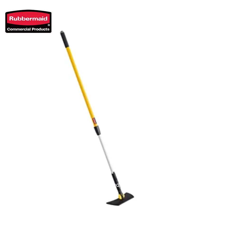 3 Rubbermaid cleaning tool, yellow telescopic scraper for industrial cleaning, durable and versatile cleaning equipment for commercial sanitation needs.