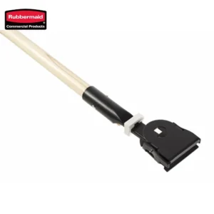 Rubbermaid floor cleaning tool with extendable handle and adjustable head, ideal for commercial cleaning and hygiene maintenance.